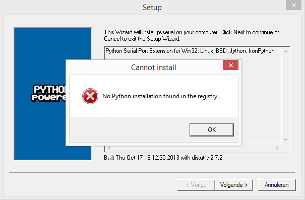 Python Pyserial installatie windows 02 foutmelding