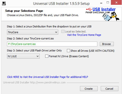 Universal USB installer - tinycore 01