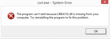 curl windows error LIBEAY32.dll