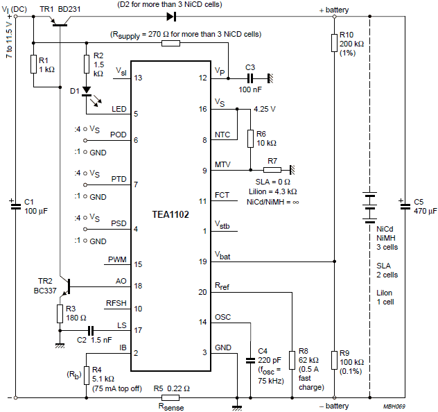 IC laadcontroller TEA1102 schema