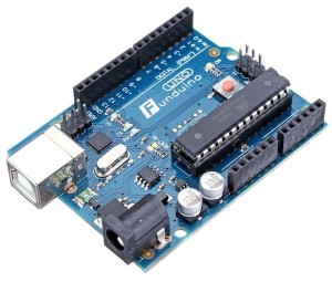 Arduino UNO R3 + USB Kabel (Funduino) zijkant