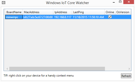 Windows 10 IoT core watcher