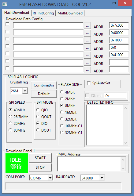 esp flash download tool v1.2 screen