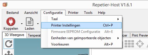 repetier host v1.6.1 printer instellingen