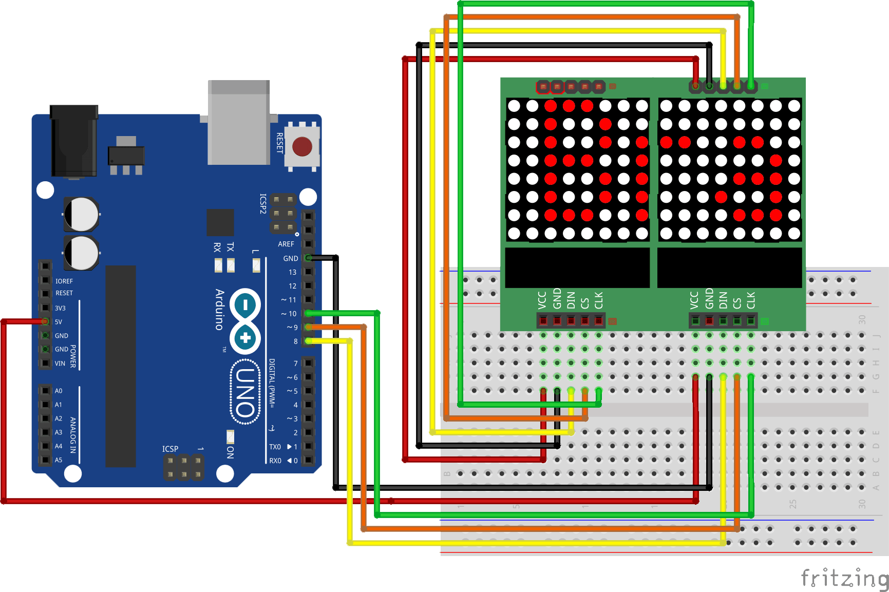 LED Matrix display 8x8 dots lichtkrant arduino schema