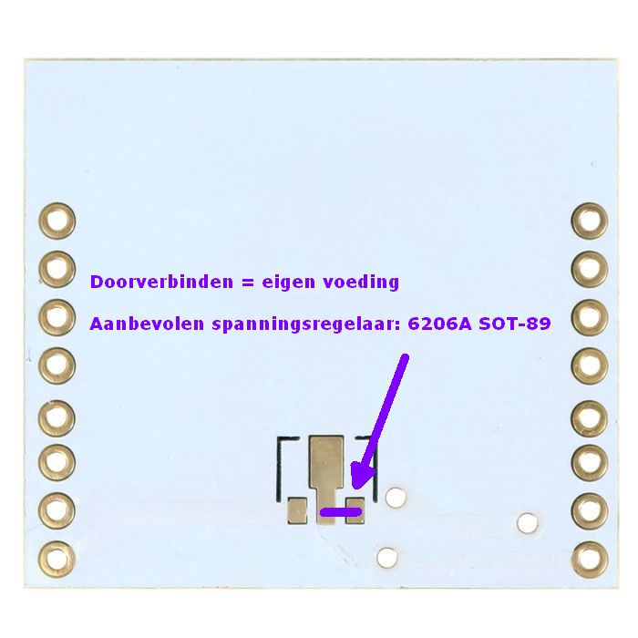 ESP8266 WiFi module adapter plaat met header pins onderkant met tekst