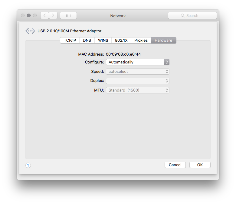 external ethernet adapter mac address