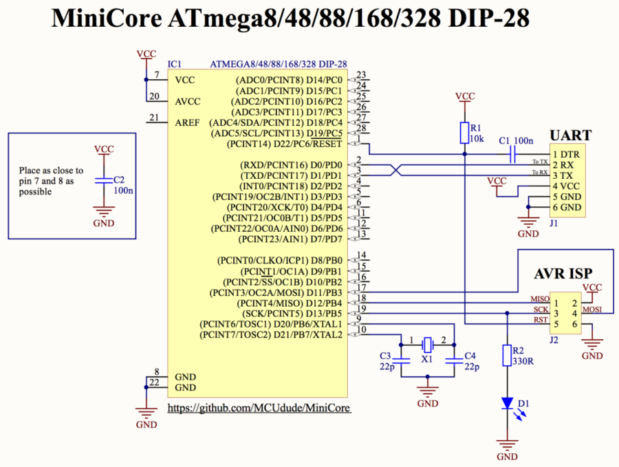 AVR Microcontroller - ATMEGA minimale onderdelen